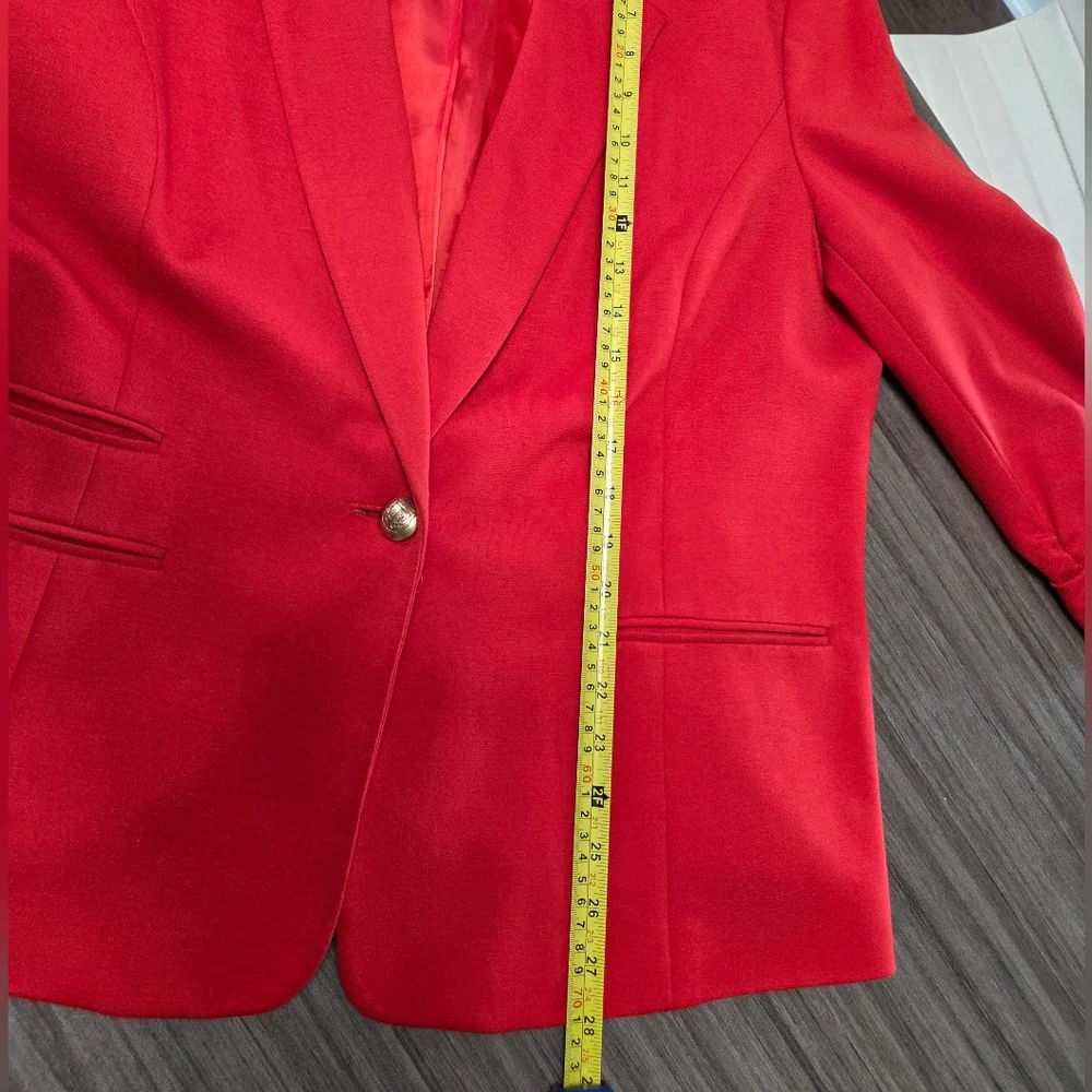 Nine West Bright Poppy Red/Orange Women's Brass Button Blazer - Picture 13 of 13